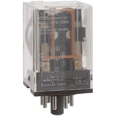 12 VDC Inc. 10 Amp NTE Electronics R02-11D10-12 R02 Series General Purpose Multicontact DC Relay 8 Pin Octal Plug DPDT Contact Arrangement 12 VDC Inc. 10 Amp NTE Electronics R02-11D10-12 R02 Series General Purpose Multicontact DC Relay 8 Pin Octal Plug DPDT Contact Arrangement