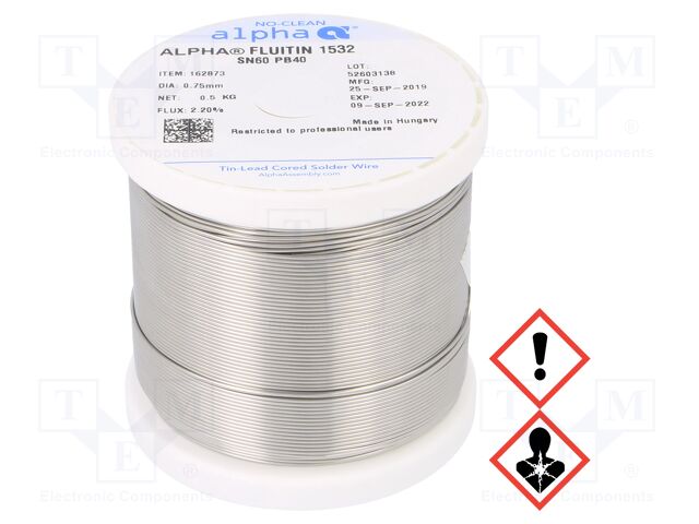 Alpha - SN60PB40 FLUITIN 1532/122 0,75MM 500G