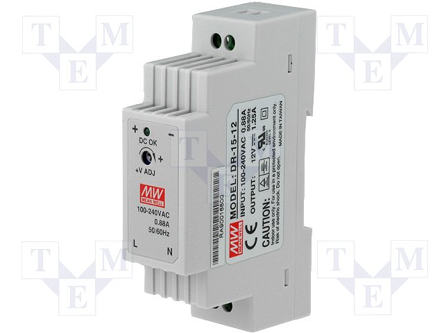 Din-Rail Alimentation 15W 12V 1,25A ; MeanWell DR-15-12 Din-Rail Alimentation 15W 12V 1,25A ; MeanWell DR-15-12