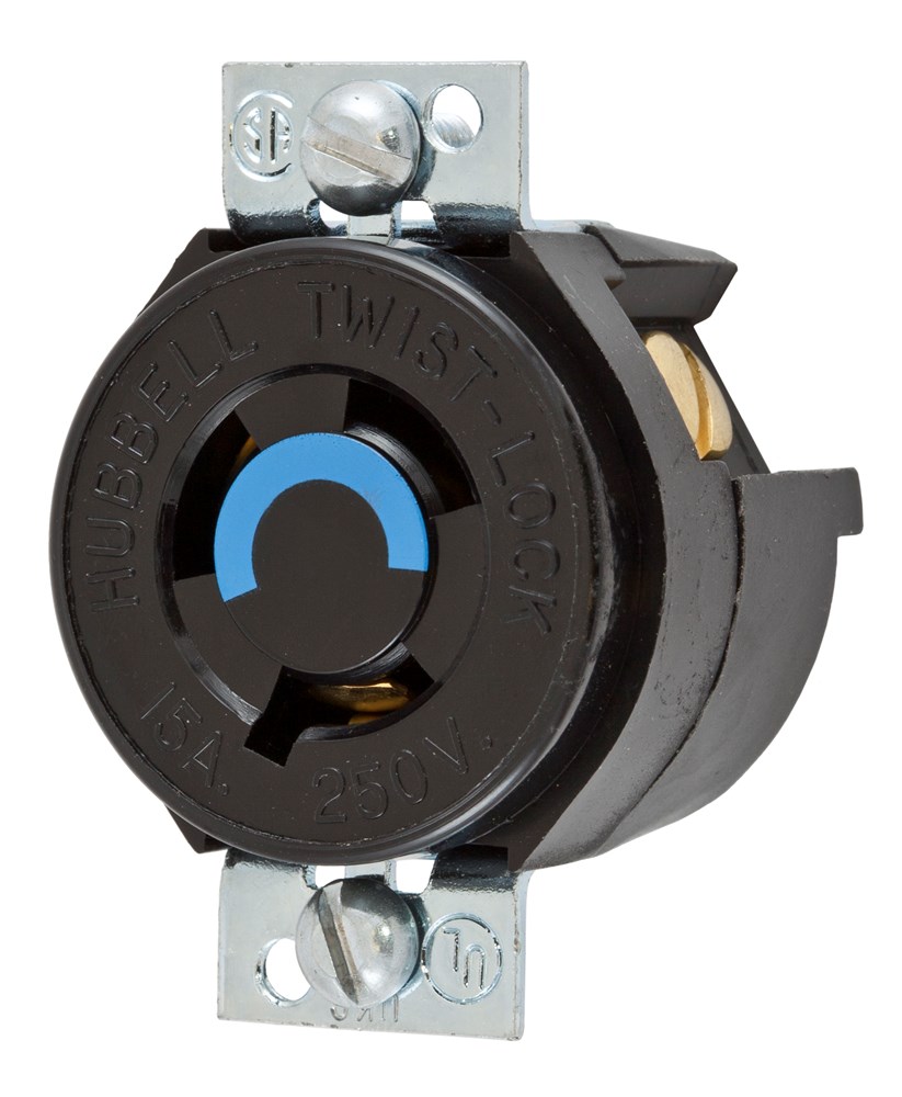 Black HUBBELL WIRING DEVICE-KE Nylon Locking Receptacle,Industrial,15A HBL4563