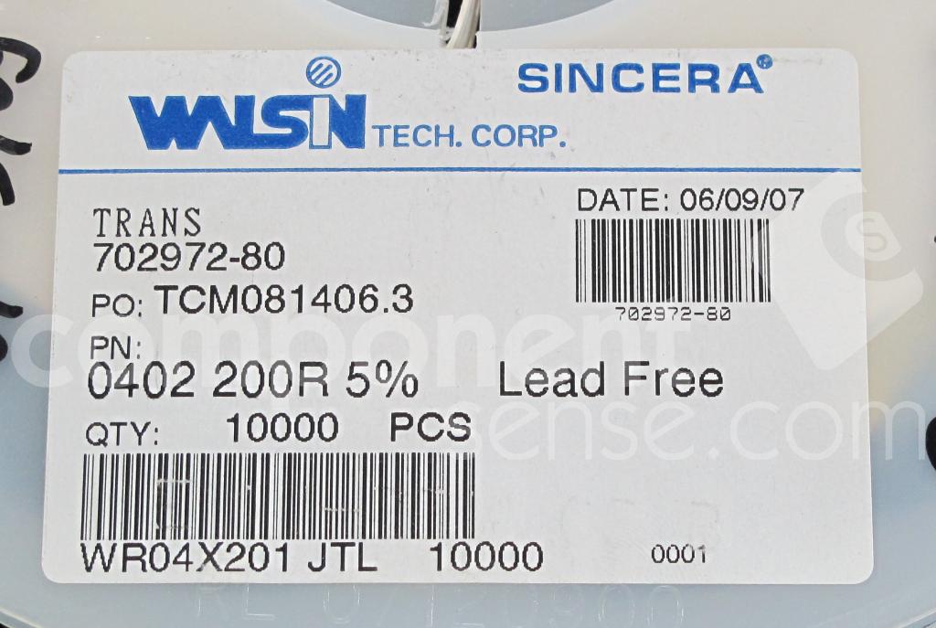 WR04X201JTL Walsin Technologies Chip SMD Resistors Distributors