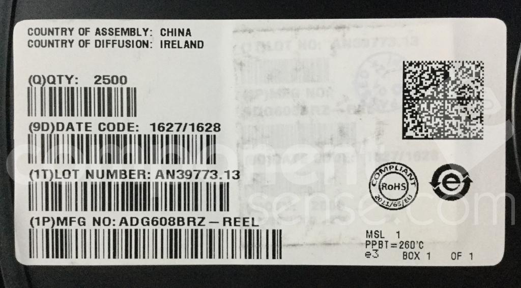 ADG608BRZREEL Analog Devices Datasheet PDF & Technical Specs