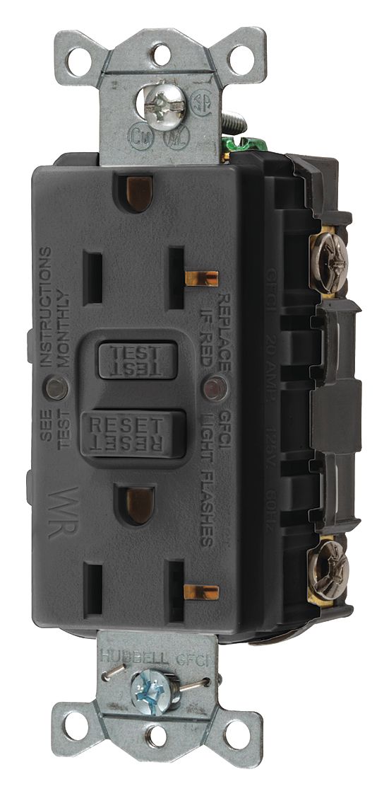 GFCI Rceptcle,Commer.,Blk,20A,1 HP HUBBELL WIRING DEVICE-KELLEMS GFWRST20BK